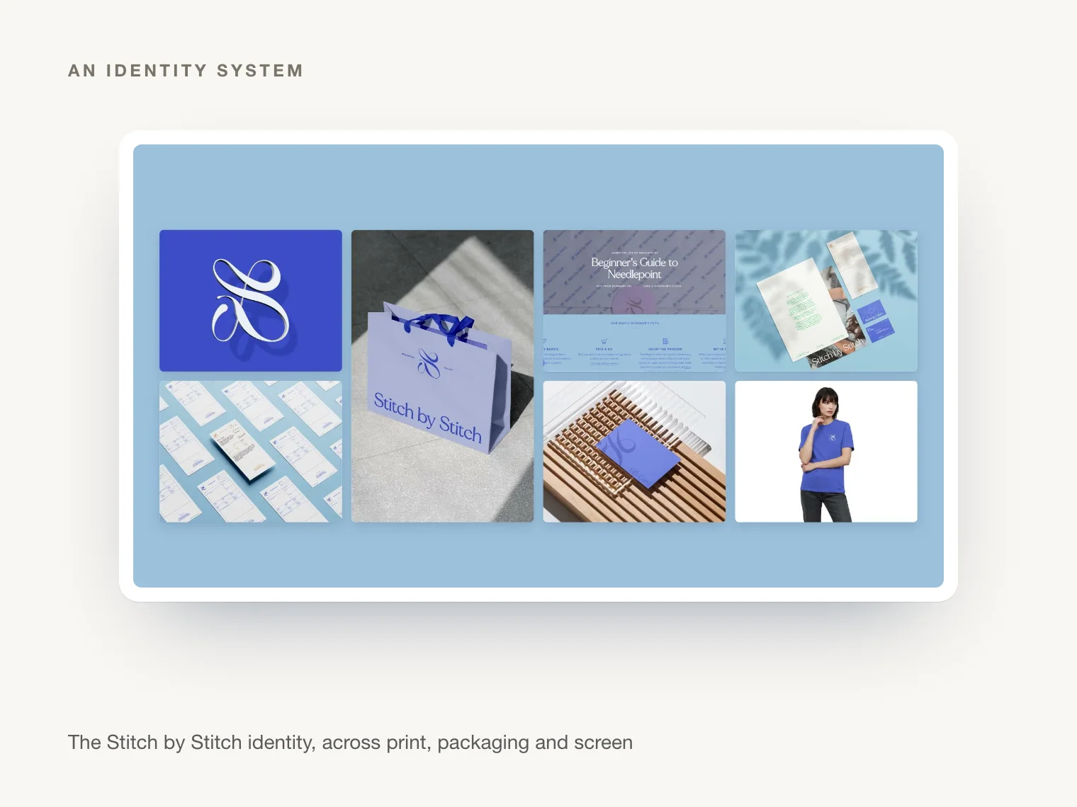 The Stitch by Stitch identity across print and screen